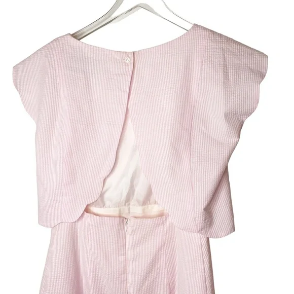 Lauren James Seersucker Pink White Open Back Dress Size Small - Picture 6 of 8